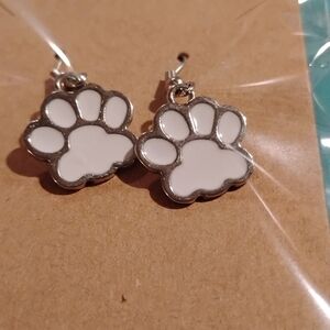 Silver and White Paw Print Earrings